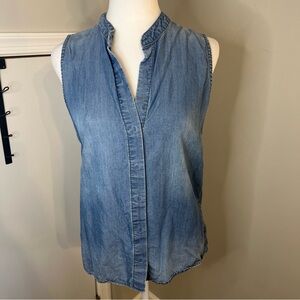 Cloth & Stone Anthropologie Blue Sleeveless high low denim Blouse m